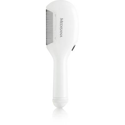 Een witte elektrische kam met het opschrift 'Medisana' op de handgreep, geschikt voor de verzorging van huisdieren of haar.