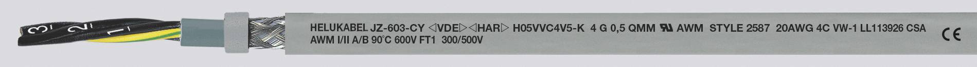 Een grijze kabel met een tekstopdruk, die CE-gecertificeerd is. Zes zichtbare binnenste aders, waaronder een geel-groene ader voor aarding.