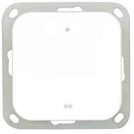 Witte vierkante afdekking met vier bevestigingsgaten, gemonteerd in een vierkant frame.