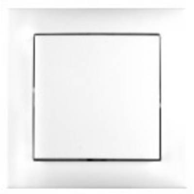 Een witte lichtschakelaar aan een witte muur. De schakelaar is vierkant en heeft een smal frame.