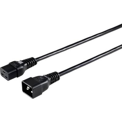 'Een zwarte netwerkkabel met twee connectoren, een IEC-C13- en een IEC-C14-stekker, voor het aansluiten van elektronische apparaten.'