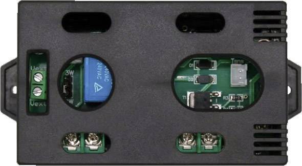 Elektronisch apparaat met meerdere aansluitingen en een blauwe component; ventilatiesleuven aan de zijkant. Gebruik niet gedefinieerd.