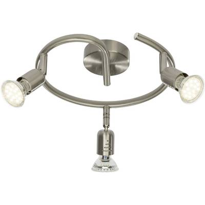 'Drielichts plafondlamp met verstelbare LED-spots, gemonteerd aan een rond metalen frame, biedt flexibele verlichting.'