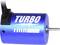 Blauwe elektromotor met opschrift 'TURBO' en 'KV2500', geschikt voor modelbouw.