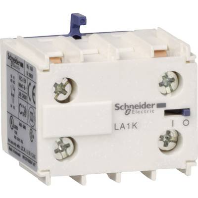 Elektrisch onderdeel van Schneider Electric, model LA1K. Het toont meerdere schroefaansluitingen en schakelaars, geschikt voor besturingssystemen.