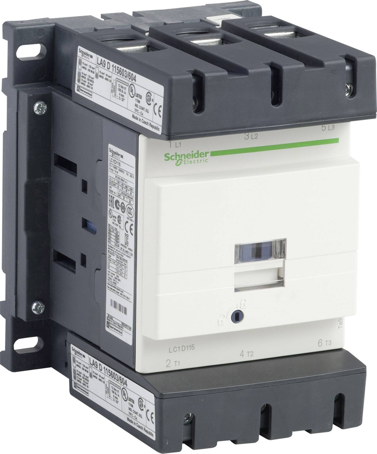 Relais van Schneider Electric met een zwart en wit behuizing, typisch gebruikt voor het besturen van elektrische apparaten.