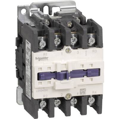 Een driepolige vermogensschakelaar van Schneider Electric, model LC1D4000. Hij beschikt over aansluitingen voor elektrische bedrading.