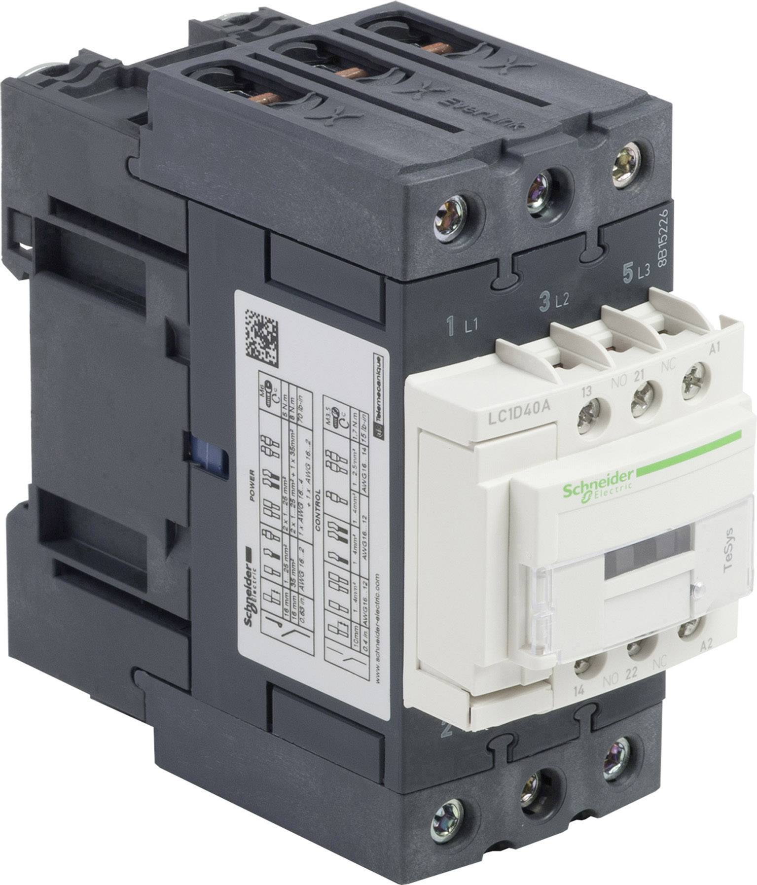 'Schneider Electric vermogencontactor, model LC1D40A, 3-polig, 40 A. Voornamelijk voor industriële toepassingen en besturingssystemen.'