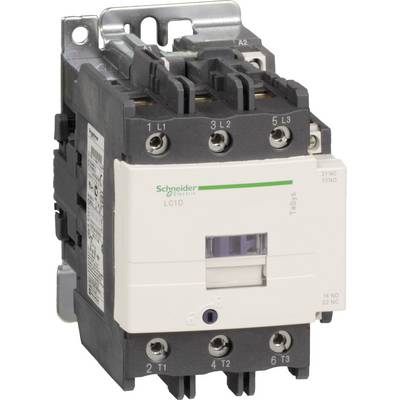 Een elektronische schakelaar van Schneider Electric, model LC1D. Het heeft aansluitingen aan de boven- en onderkant voor elektrische bedrading.