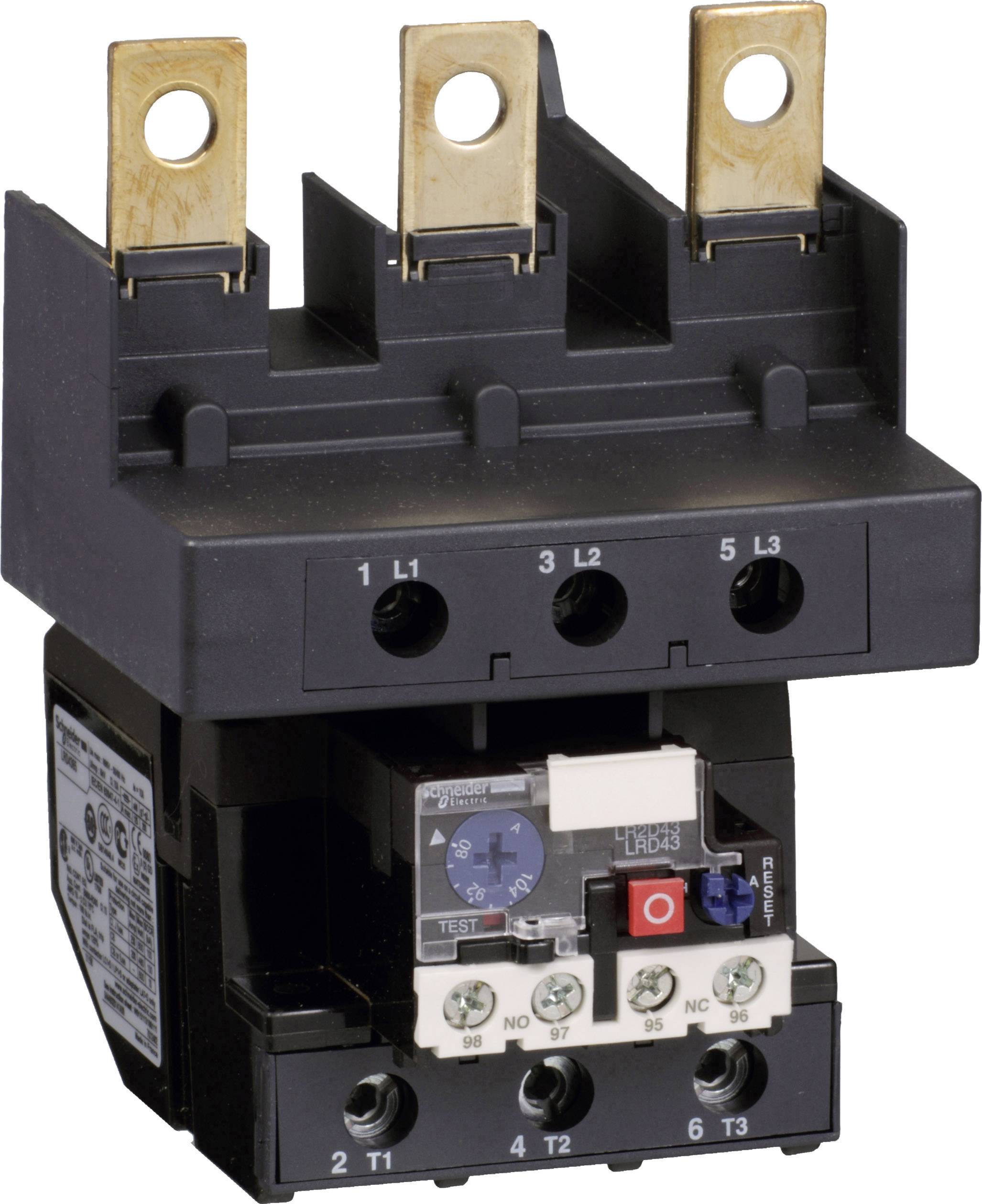 Een elektrische contactor met gemarkeerde aansluitingen L1, L2, L3 bovenaan en T1, T2, T3 onderaan, voor het schakelen van stroomkringen.