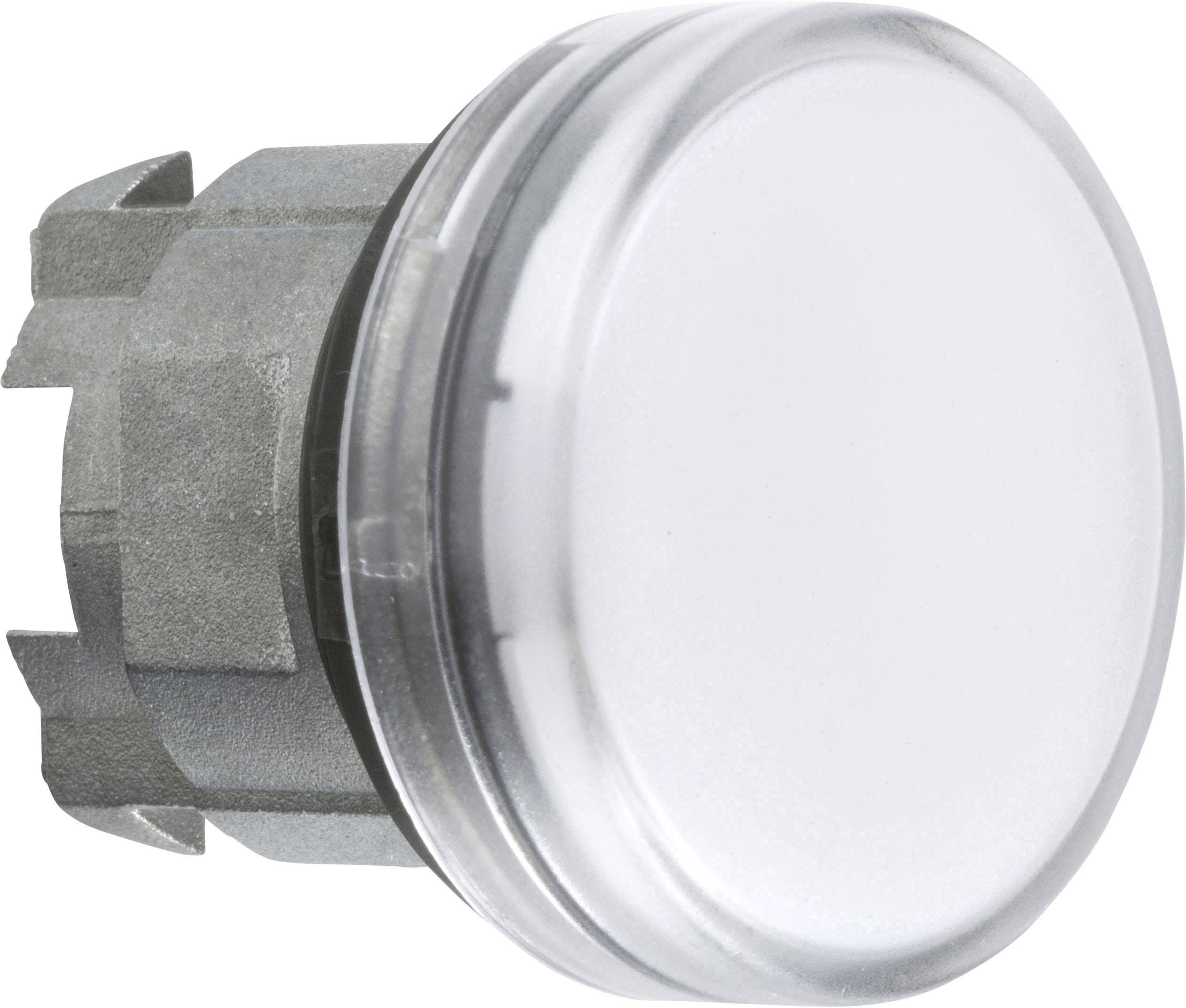 Een ronde, grijze knop met een witte, transparante kap, geschikt voor elektrische of mechanische toepassingen.