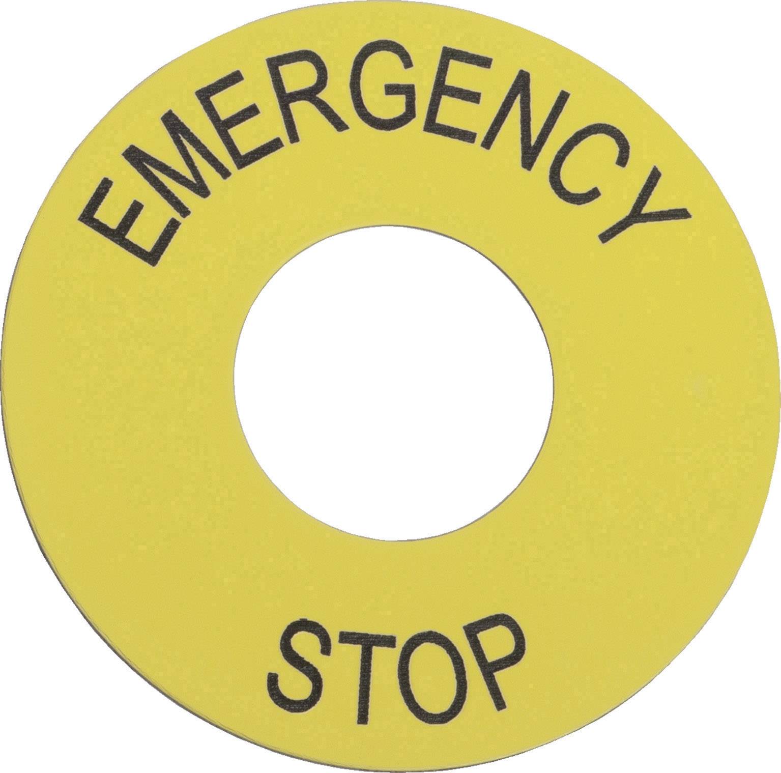 SCHNEIDER ELECTRIC ZB2BY9330 Label; geel; Knopaanduiding: EMERGENCY STOP; Op: Ø22mm; Afm: Ø60mm - 1 stuk
