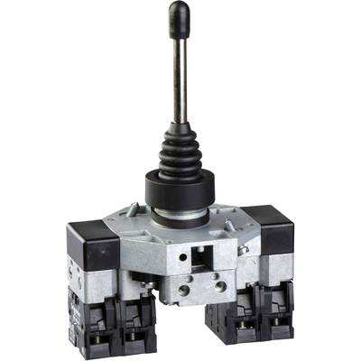 Joystick met metalen voet en zwarte greep, geschikt voor industriële besturingen of machinebediening.