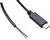 Een USB-C-kabel met open uiteinde dat zwarte en rode draden laat zien.