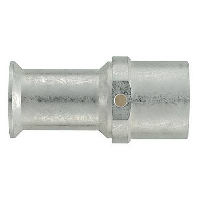 Metalen buiskoppeling met cilindrische vorm en een centrale zeskantdoorsnede voor eenvoudige montage of demontage.