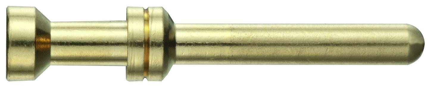Gouden metalen stekker in cilindrische vorm, gebruikt voor elektrische verbindingen.