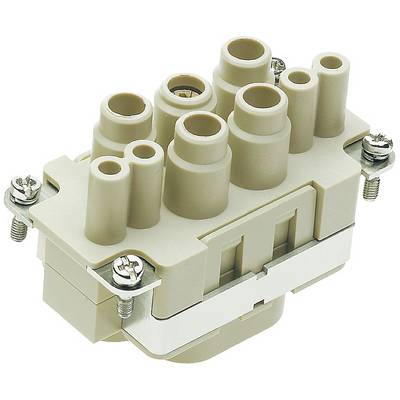 Beige elektrische connector met meerdere aansluitingen en metalen schroeven in de hoeken voor bevestiging.