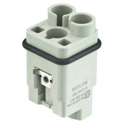 Grijze stekkeradapter met twee ronde en één schroefvormige aansluiting, zwarte ring aan de basis, voor elektrische verbinding.