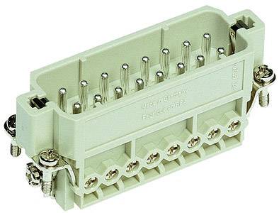Ivoorkleurige multipolaire connector met zijdelingse schroeven, verticaal bekeken, toont pinnen en schroefverbindingen.