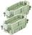 Twee rechthoekige, ivoorkleurige stekkers met meerdere aansluitklemmen, gemonteerd voor industriële elektrische toepassingen.