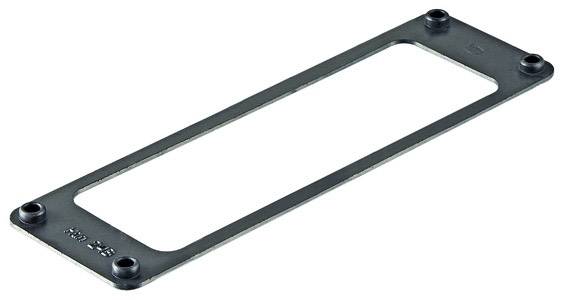 Metalen frame met rechthoekige opening en vier afgeronde hoeken, vermoedelijk bedoeld voor bevestiging of ondersteuning.