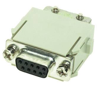 Een grijze VGA-adapter met negen pinnen, gebruikt voor het verbinden van verschillende apparaten met een monitor of projector.