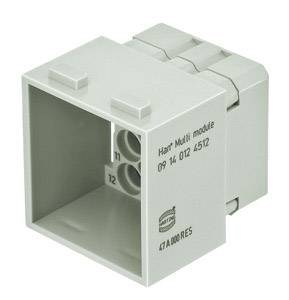 Een grijs elektrisch module met de opschrift 'Harting 09 14 012 4512' en '47A 000 RES', toont aansluitingen en aansluitpunten.