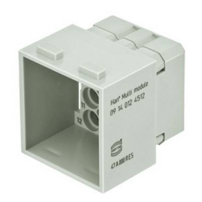Een grijs elektrisch module met de opschrift 'Harting 09 14 012 4512' en '47A 000 RES', toont aansluitingen en aansluitpunten.