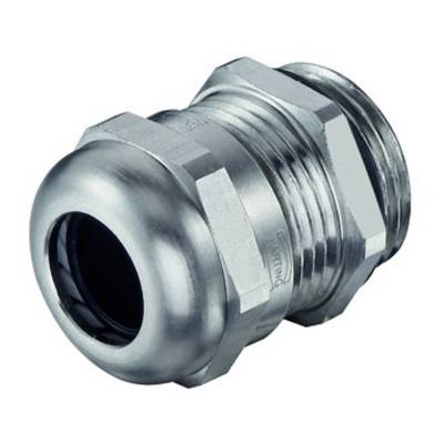 Metalen kabelwartel, cilindrische vorm, met schroefdraad; ingezet voor een veilige verbinding en afdichting van kabels in elektrische toepassingen.