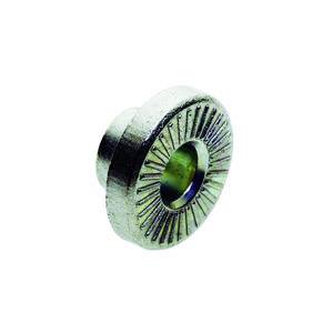 Metalen schijf met tanden, vergelijkbaar met een tandwiel, die een mechanische verbinding versterkt. Geschikt voor schroefverbindingen.