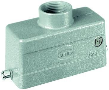 Metalen behuizing van een industriële connector, lichtgroene kleur, robuust ontwerp, met schroefaansluitingen aan beide zijden.