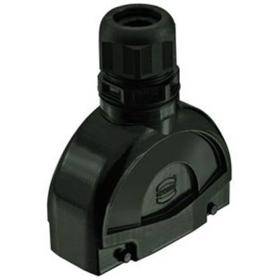 Een zwarte, industriële adapter met een afgeronde basis en een cilindrisch bovengedeelte, mogelijk geschikt voor elektrische aansluitingen.