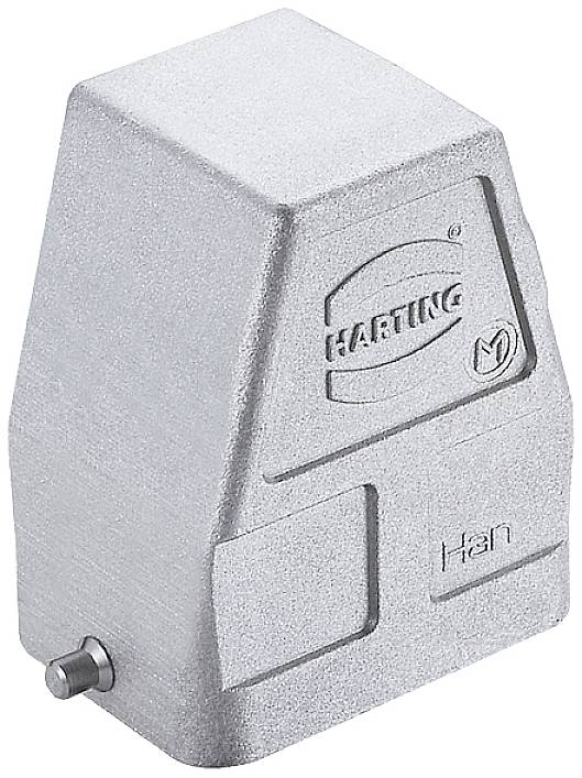 Een grijze elektrische stekkerbescherming met het opschrift 'HARTING' en 'Han', gebruikt voor de bescherming van stekkerverbindingen.