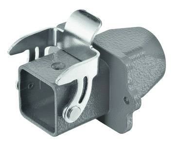 Metalen aanhangwagenkoppelingselement met vierkante opening en bevestigingsonderdeel.