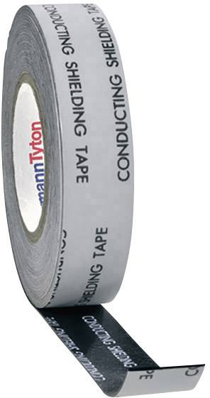 Een rol zilverkleurige afschermingstape met de tekst 'CONDUCTING SHIELDING TAPE' in zwarte letters.