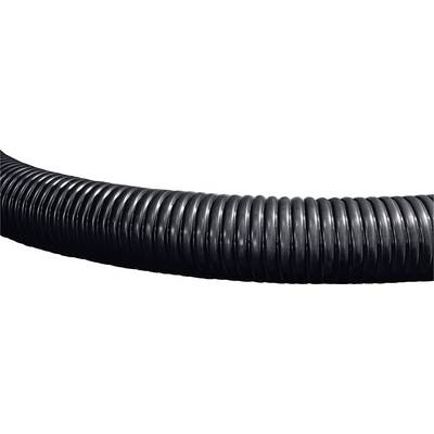 Een zwarte, flexibele golfslang in gebogen vorm. Ideaal voor kabel- of buisgeleiding, biedt bescherming en flexibiliteit.