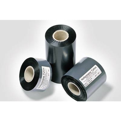 Drie rollen zwart lint met het label 'HellermannTyton'. Verschillende formaten, geplaatst op een neutrale achtergrond.
