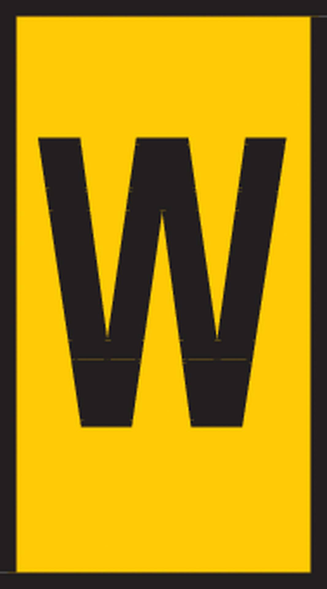 Geel schild met een zwarte 'W' in het midden.