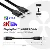 DisplayPort 1.4 HBR3 Kabel. Twee stekertypes, lengte 1 meter. Ondersteunt VESA, 8K bij 60Hz. Geschikt voor audio- en videoverbindingen.