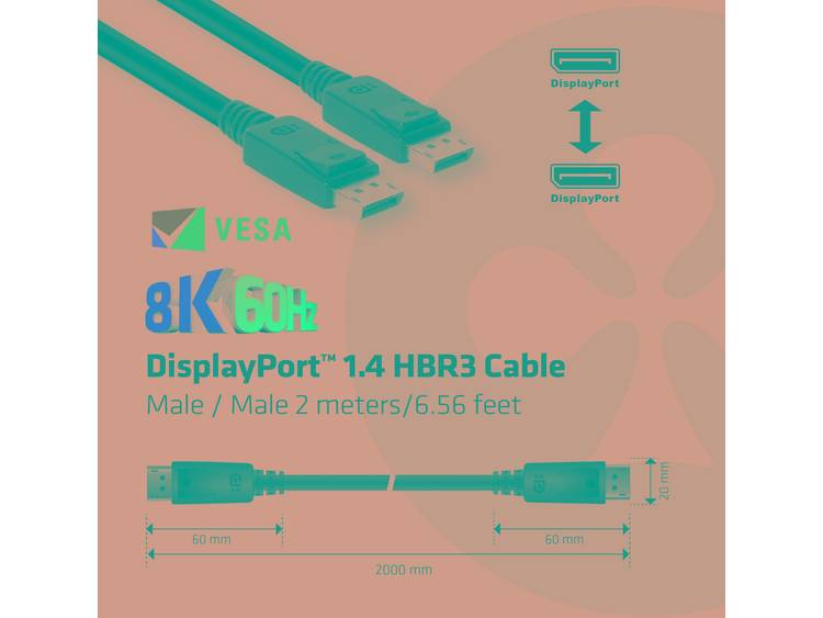 CLUB3D DisplayPort 1.4 HBR3 Cable 2m-6.56ft Male-Male 8K60Hz