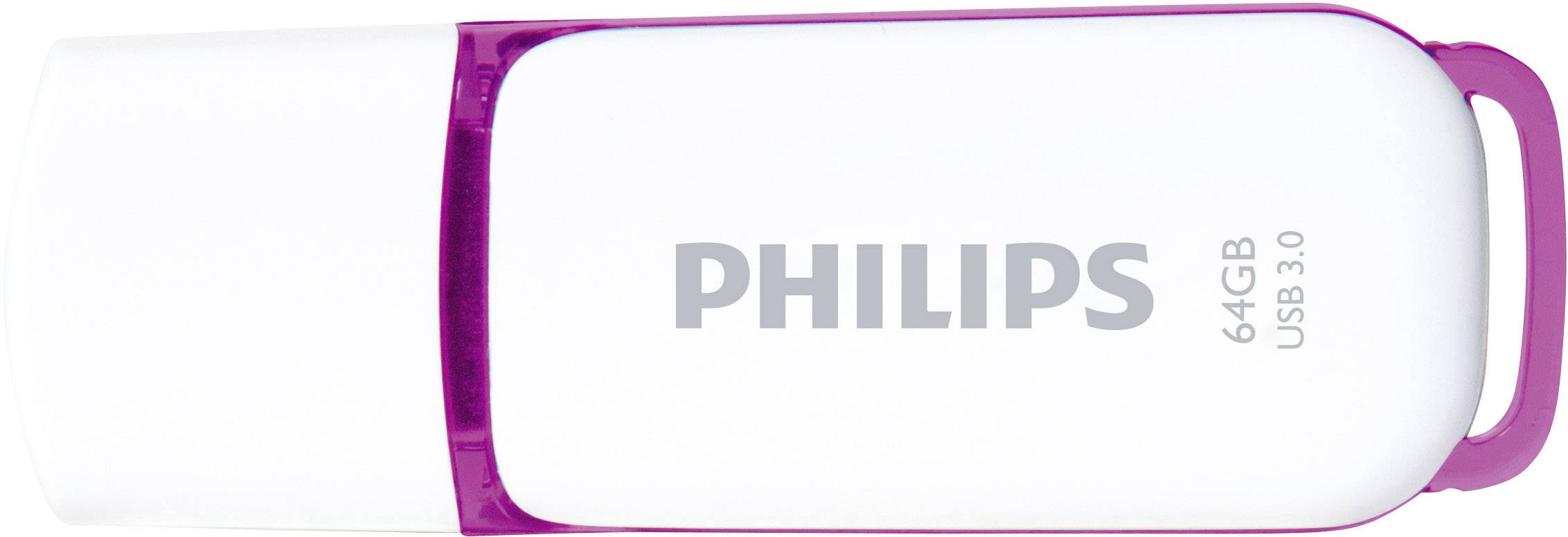 Witte USB-stick van Philips met 64 GB, USB 3.0, met roze rand.