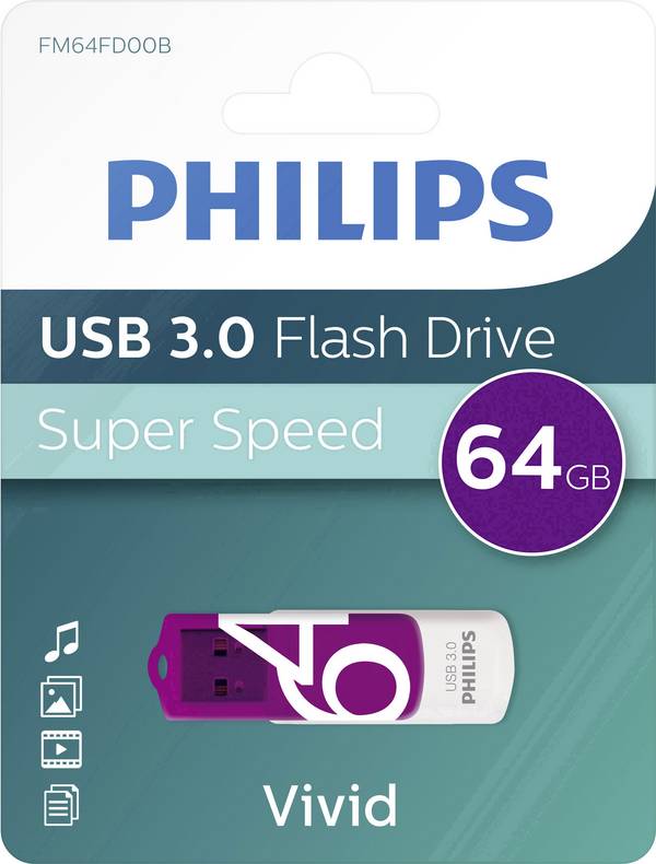 Philips VIVID USB-stick  64 GB Paars FM64FD00B/00 USB-A 3.2 Gen 1