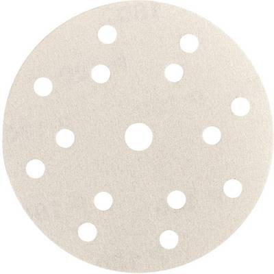 Een beige cirkelvormig stippenpatroon met één grotere stip in het midden en kleinere witte stippen verspreid eromheen.