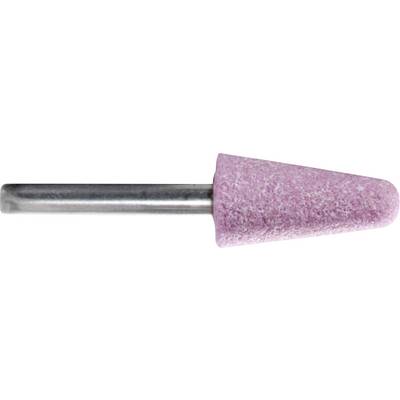 Roze slijpsteen bevestigd aan een metalen as, afgebeeld op een witte achtergrond.