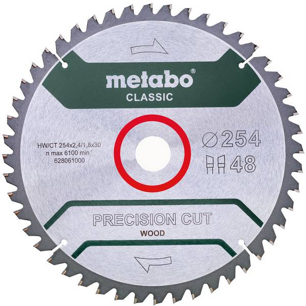 Metabo precision cut wood - classic 628061000 Cirkelzaagblad 254 x 30 mm Aantal tanden: 48 1 stuk(s)