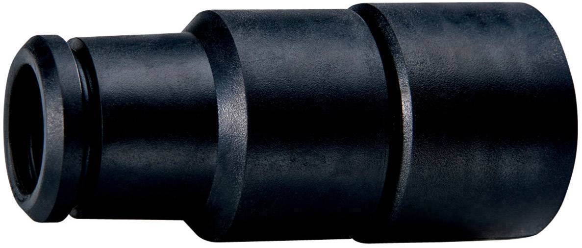 Een zwarte metalen adapter, cilindrisch van vorm, met meerdere trappen in zijn ontwerp.