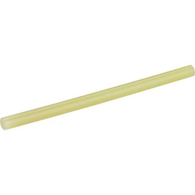 Een lange, doorschijnende gele cilindrische stok, die lijkt op een kaars of staaf, getoond diagonaal op een witte achtergrond.