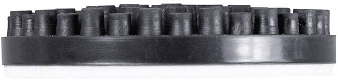Rond reinigingsgereedschap met zwarte borstels op een witte basis, gefotografeerd van opzij. Ideaal voor grondige reiniging van gladde oppervlakken.
