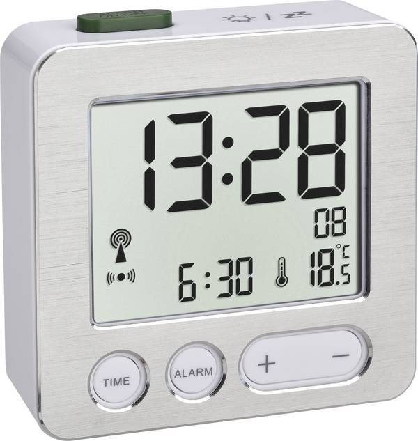 TFA Dostmann 60.2545.54 Wekker Zendergestuurd Zilver, Aluminium (geborsteld) Alarmtijden 1