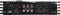 De achterkant van een versterker met meerdere audio-aansluitingen en regelaars, waaronder Inputs, Outputs, Gain en Bass Boost, herkenbaar.
